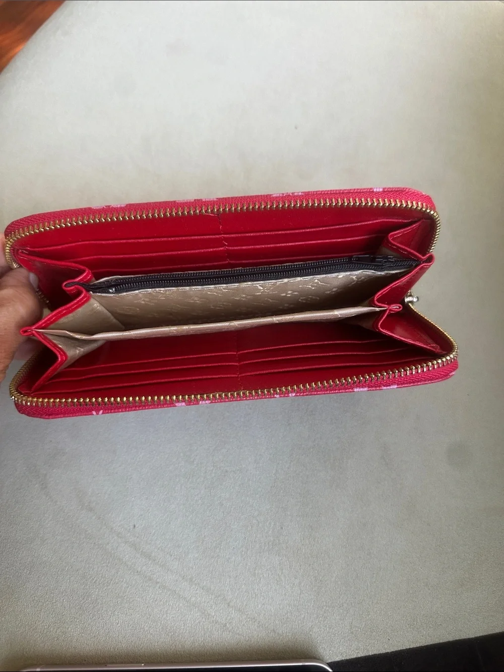 Red Monogram Zip-Around Wallet